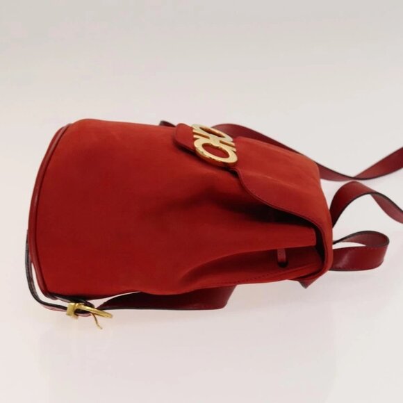 Salvatore Ferragamo Gancini Backpack Suede Red Gold Auth 138631 - Picture 6 of 16